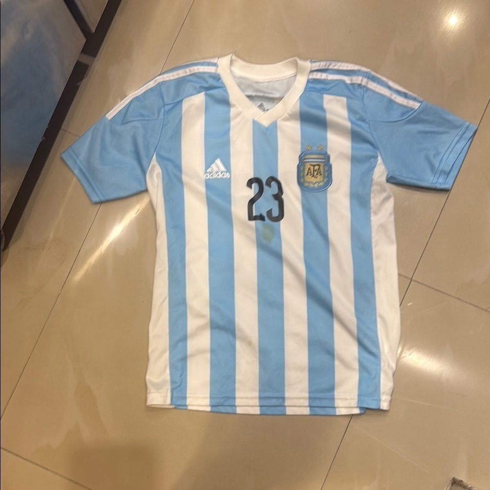 Adidas Blue and White Striped Sweater with Classic Design